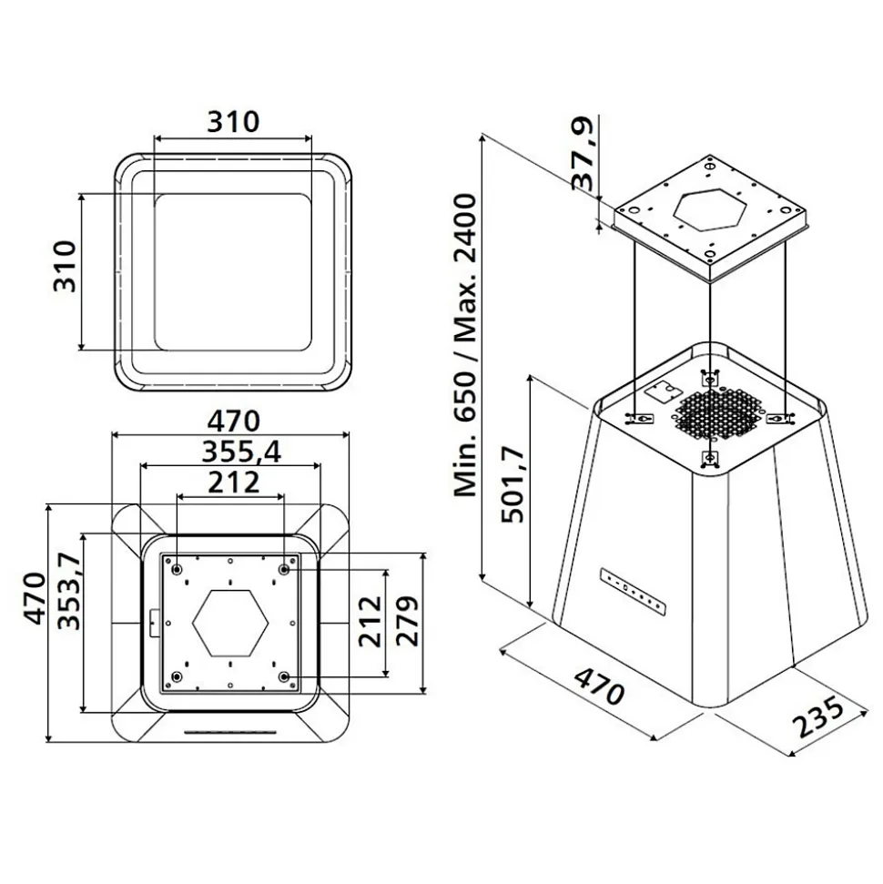 Hotte cuisine Silverline suspendue NEAT noir mat 50 cm