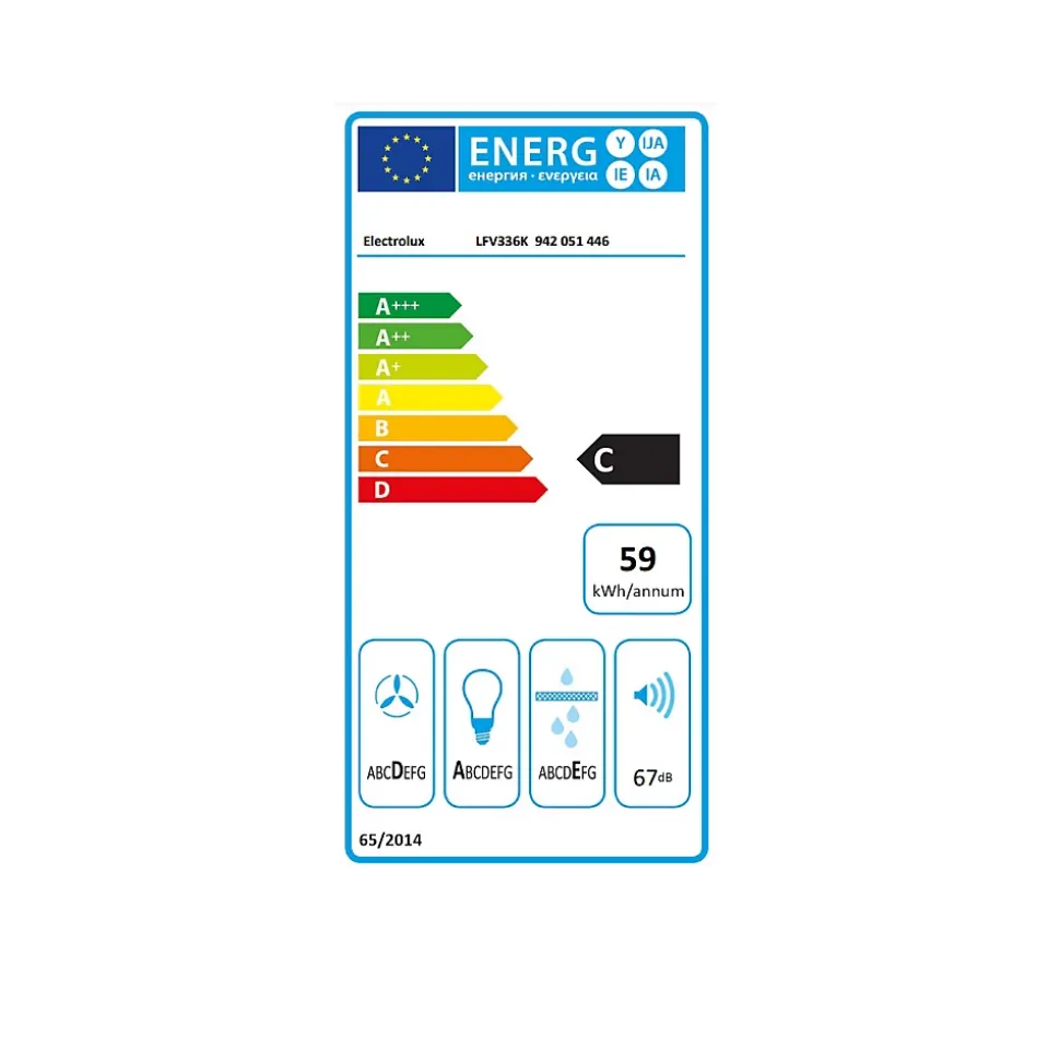 Hotte décorative 60cm 67db 535m3/h noir Electrolux LFV336K