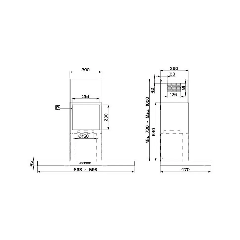 Hotte décorative 90cm 66db 700m3/h inox Roblin 6850896