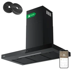 Hotte décorative 90cm murale 650m3h wifi classe a+++ 4 vitesses évacuation ou recyclage tactile noir CD9102B Ciarra