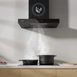 Hotte décorative 60cm murale 650m3h wifi classe a+++ 4 vitesses évacuation ou recyclage tactile noir CD6102B Ciarra