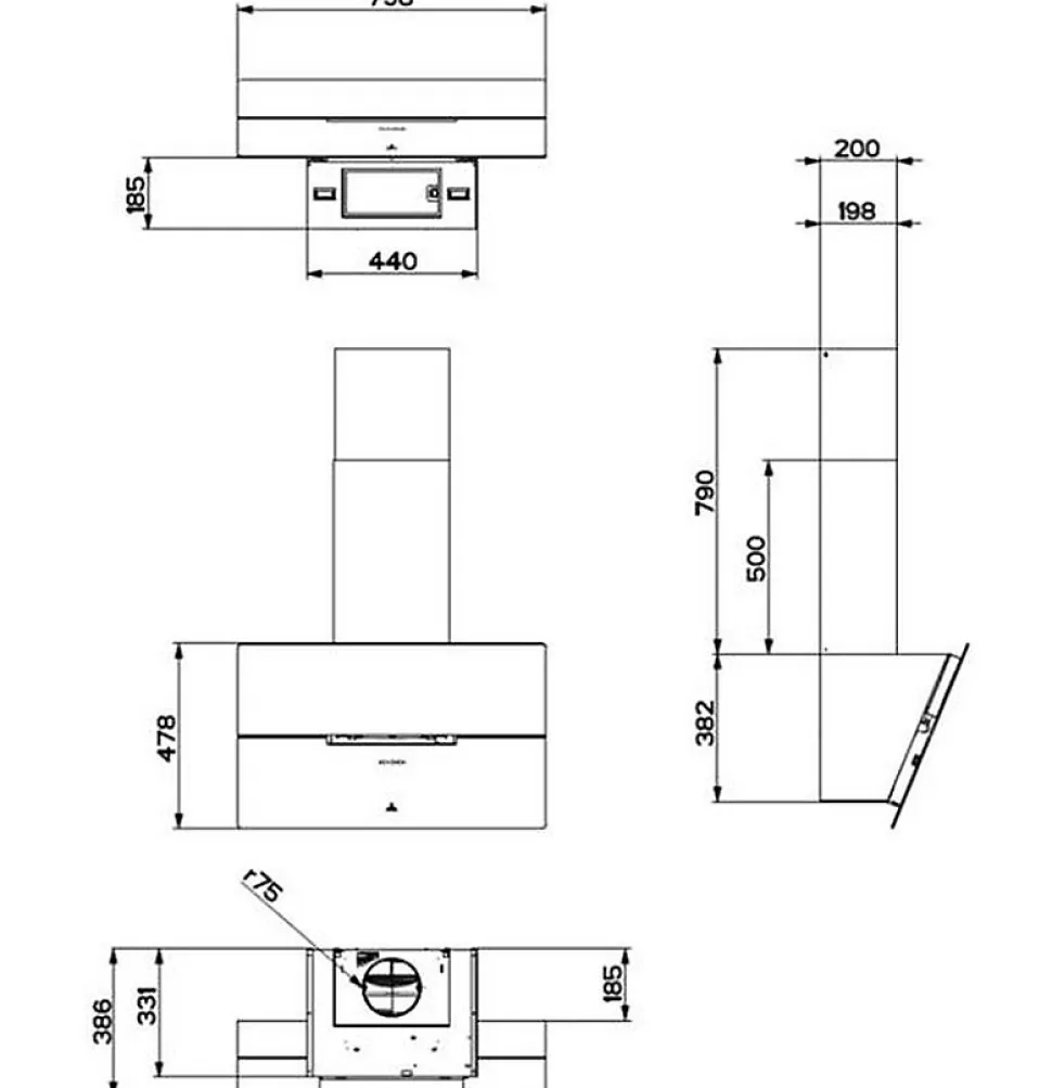 Hotte décorative inclinée 80cm 590m3/h noir Roblin 6989541 molière 800 verre