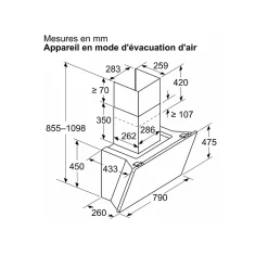 Hotte décorative inclinée 80cm 432m3/h noir Bosch DWK81AN60