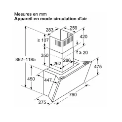Hotte décorative inclinée 80cm 432m3/h noir Neff D88IAN2S0