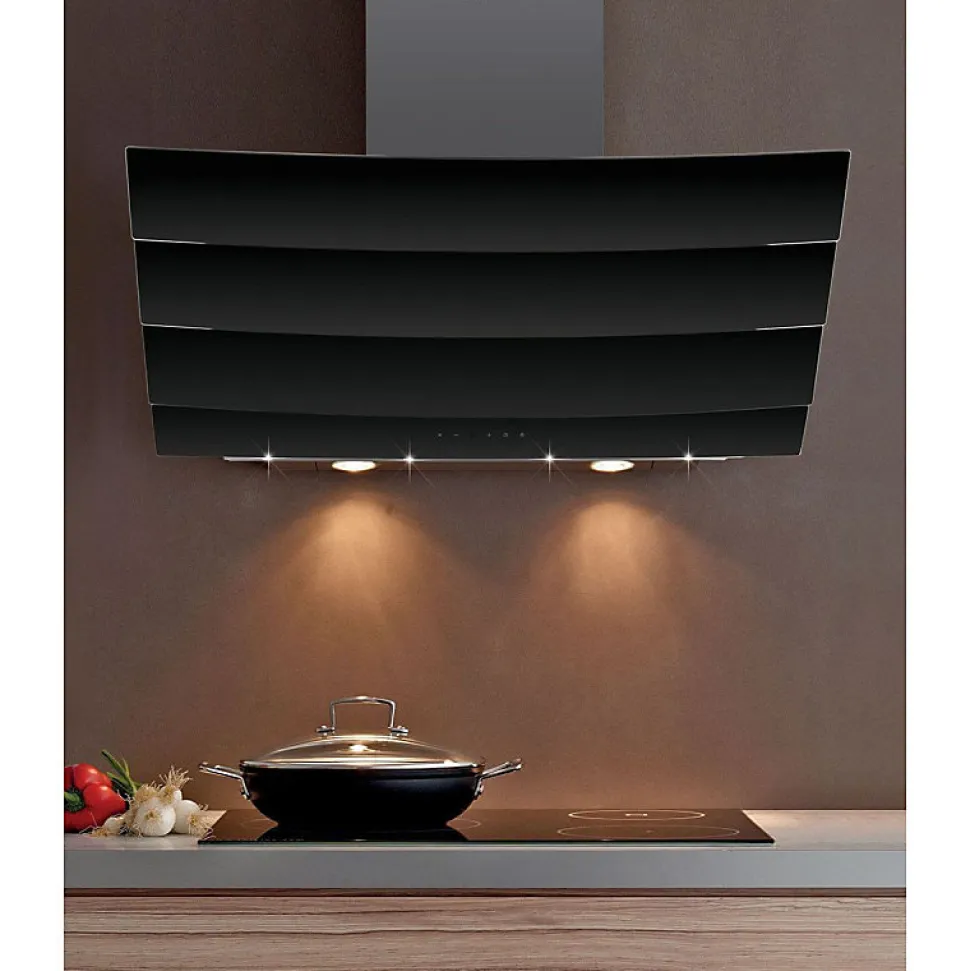 Hotte décorative inclinée 90cm 577m3/h noir Silverline H20390 009 city