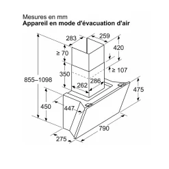 Hotte décorative inclinée 80cm 432m3/h noir Siemens LC81KAN60