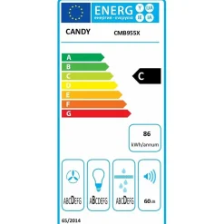 Hotte décorative murale 90cm 65db 571m3/h inox Candy CMB955X