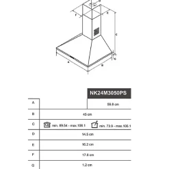 Hotte décorative murale 60cm 73db 512m3/h inox Samsung NK24M3050PS