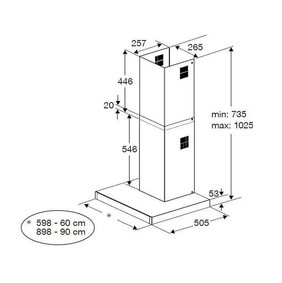 Hotte décorative murale 60cm 68db 613m3/h inox Beko BHCB61622BXH