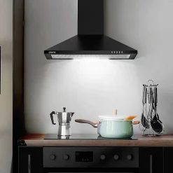 Hotte décorative murale 60cm 370m3h classe a++ 3 vitesses évacuation ou recyclage noir Ciarra 201BK60