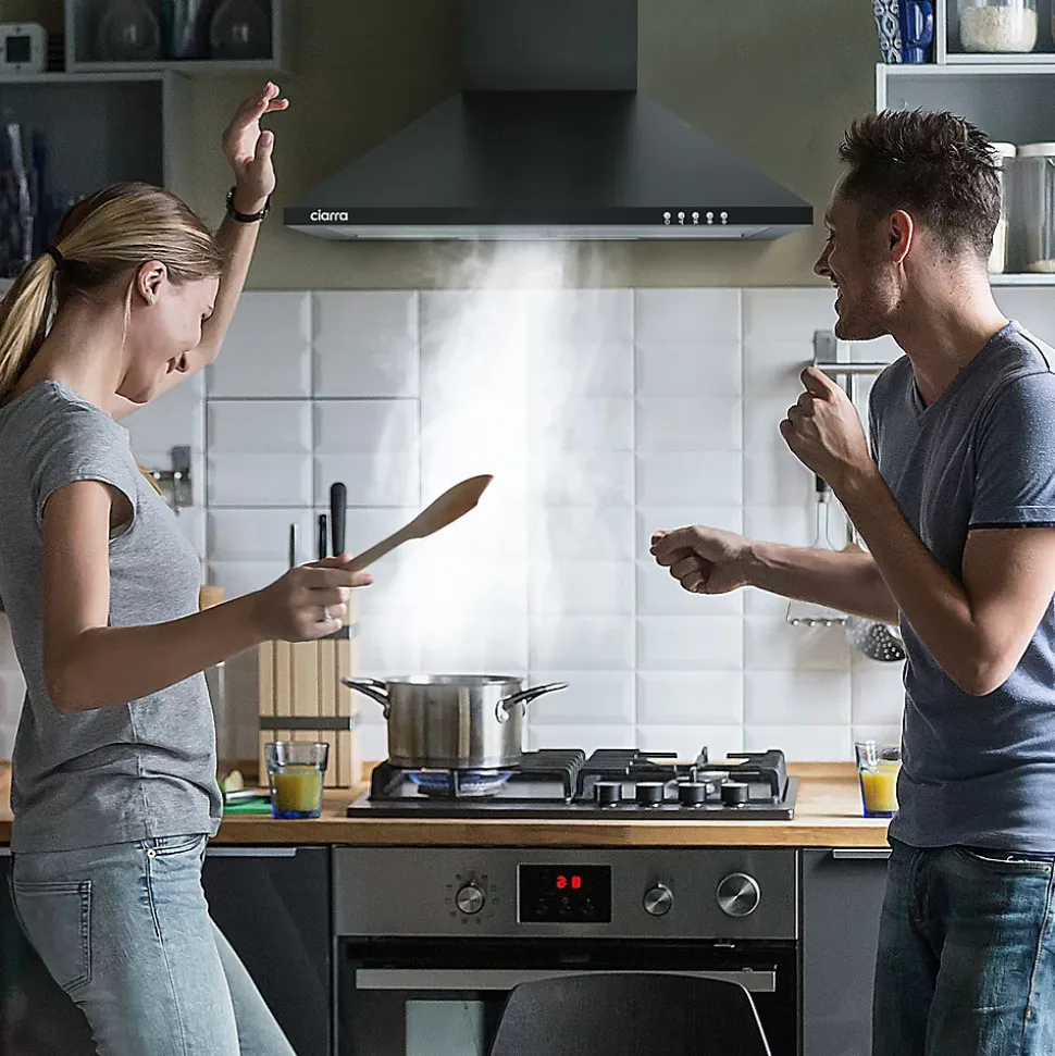 Hotte décorative murale 60cm 370m3h classe a++ 3 vitesses évacuation ou recyclage noir Ciarra 201BK60