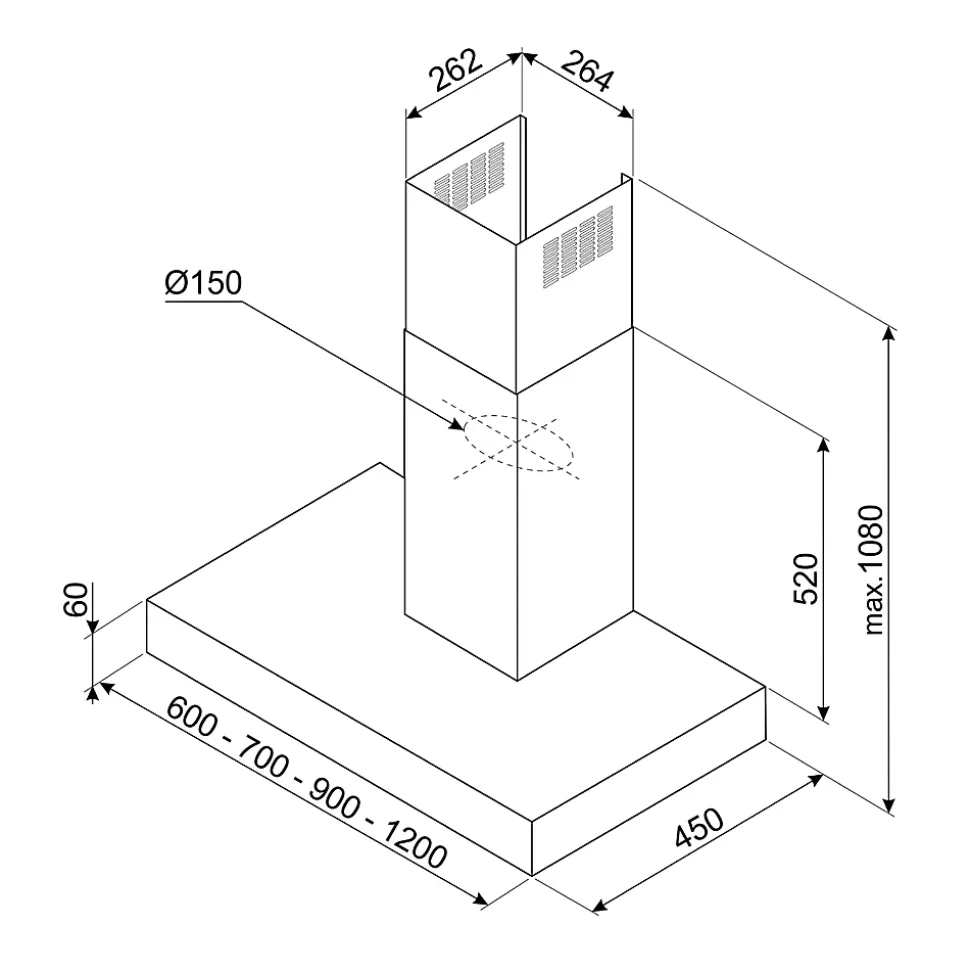 Hotte décorative murale Universel l. 60 cm KBT600XE Smeg inox
