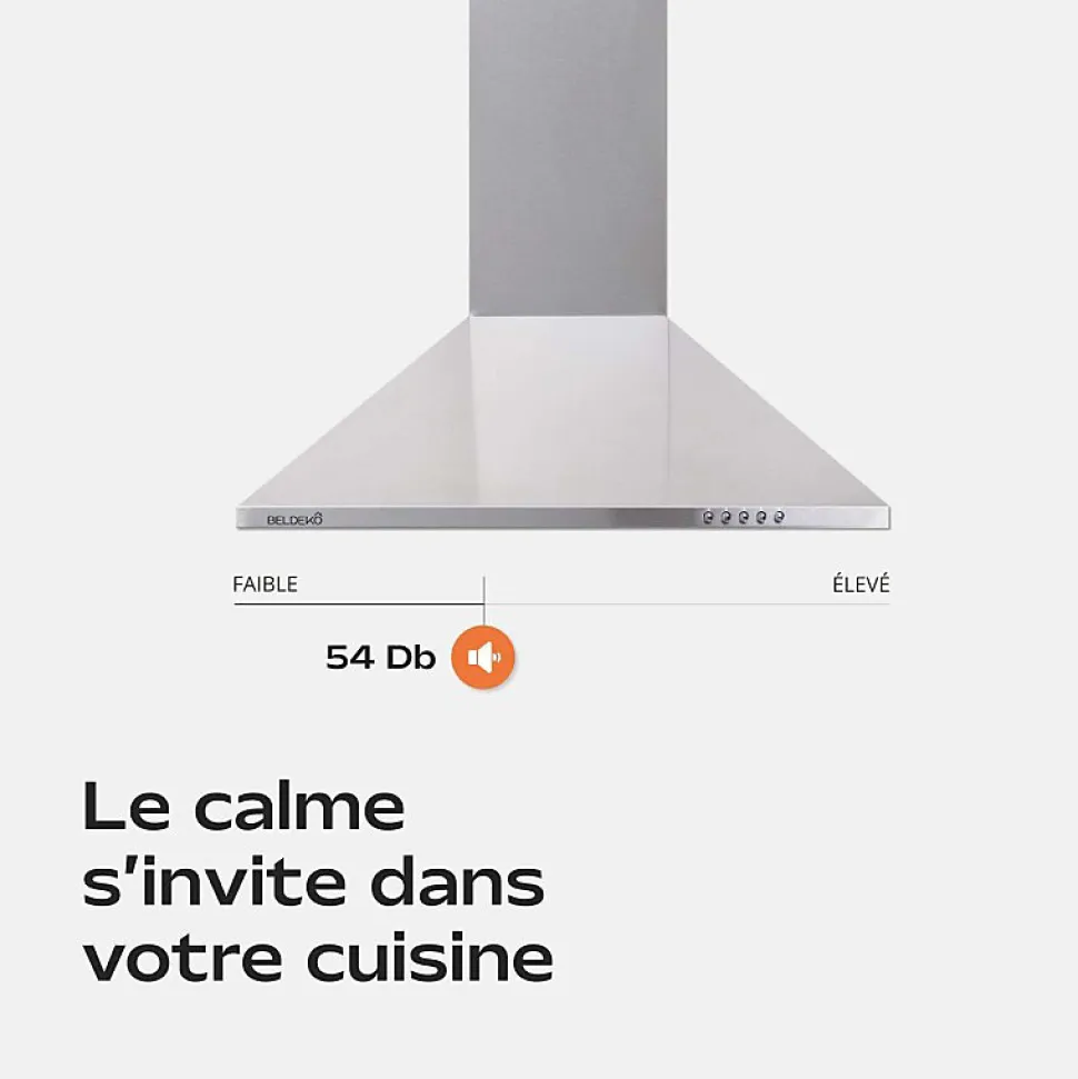Hotte de Cuisine Décorative Inox 60cm - Pyramide 338 m3/h - Evacuation ou Recyclage
