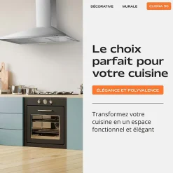 Hotte de Cuisine Décorative Inox 90cm - Pyramide 338 m3/h - Evacuation ou Recyclage