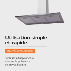 Hotte de Cuisine Décorative Inox 90cm - Pyramide 338 m3/h - Evacuation ou Recyclage