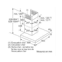 HOTTE DECO MURALE BOX 90 718M3/H A- INOX SIEMENS - LC97BHP50