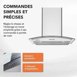 HOTTE DECORATIVE MURALE 60 CM - VERRE ET INOX - 559 m3 - 200W - 60dB