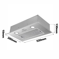 Hotte encastrable 52cm 300m3/h 3 vitesses groupe filtrant évacuation ou recyclage inox Ciarra 913ASS52