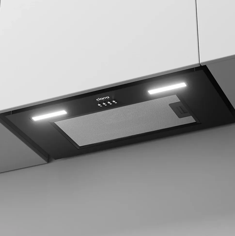 Hotte encastrable 60cm 650m3/h 3 vitesses groupe filtrant évacuation ou recyclage noire Ciarra CD6926AB