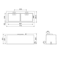 Hotte encastrable double inox Smeg KSG70HPE, 71,4 cm