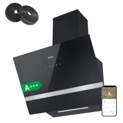 Hotte inclinée 60cm classe a+++ 650m3h wifi 4 vitesses évacuation ou recyclage tactile noir Ciarra CD6736HB
