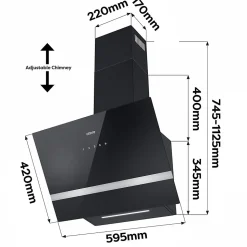 Hotte inclinée 60cm classe a+++ 650m3h wifi 4 vitesses évacuation ou recyclage tactile noir Ciarra CD6736HB