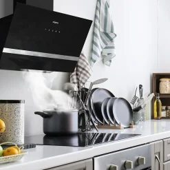 Hotte inclinée 60cm classe a+++ 650m3h wifi 4 vitesses évacuation ou recyclage tactile noir Ciarra CD6736HB