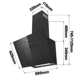 Hotte inclinée 60cm classe a+++ 650m3h wifi 4 vitesses évacuation ou recyclage tactile noir CD6736MB Ciarra