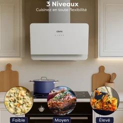 Hotte inclinée 60cm 580m3/h 3 vitesses tactile évacuation ou recyclage inox Ciarra CD6765CS