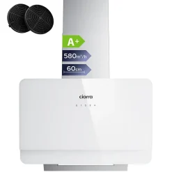 Hotte inclinée 60cm 580m3/h 3 vitesses tactile évacuation ou recyclage inox Ciarra CD6765CS