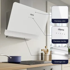 Hotte inclinée 60cm 580m3/h 3 vitesses tactile évacuation ou recyclage inox Ciarra CD6765CS