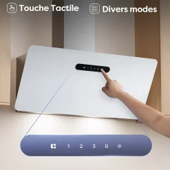 Hotte inclinée 90cm 650m3/h 3 vitesses boost wifi connectée ou tactile évacuation ou recyclage blanc Ciarra CD9736KW