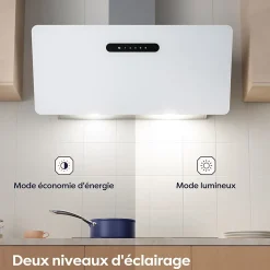 Hotte inclinée 90cm 650m3/h 3 vitesses boost wifi connectée ou tactile évacuation ou recyclage blanc Ciarra CD9736KW