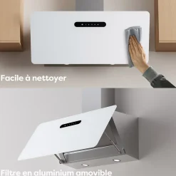 Hotte inclinée 90cm 650m3/h 3 vitesses boost wifi connectée ou tactile évacuation ou recyclage blanc Ciarra CD9736KW