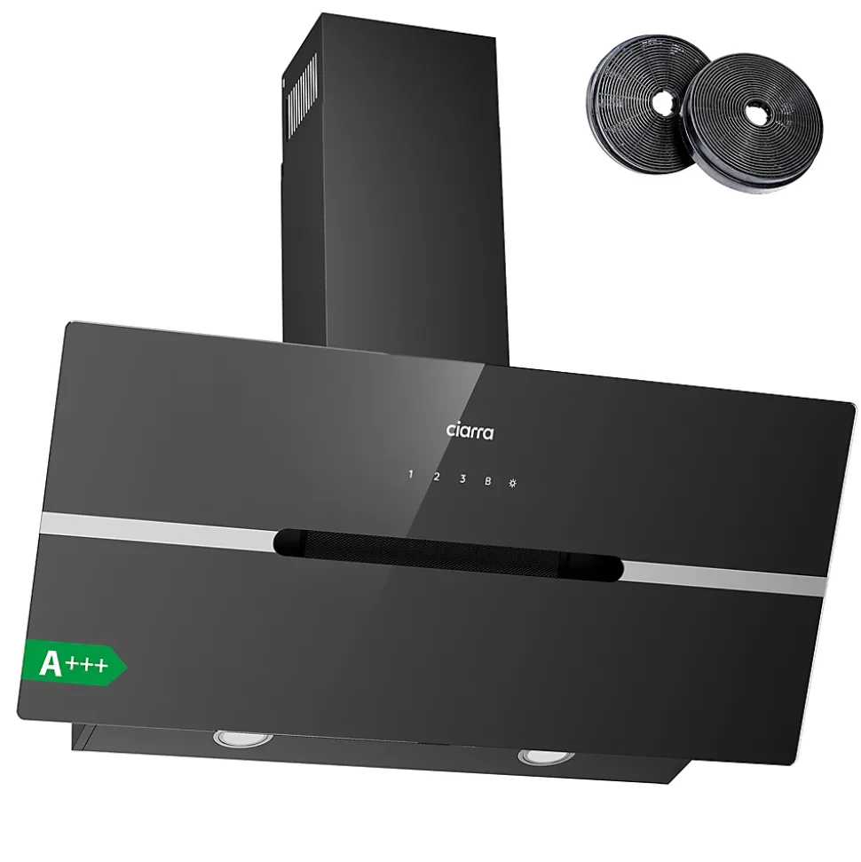 Hotte inclinée 90cm 650m3/h 4 vitesses wifi connectée tactile évacuation ou recyclage noir Ciarra CD9736FB