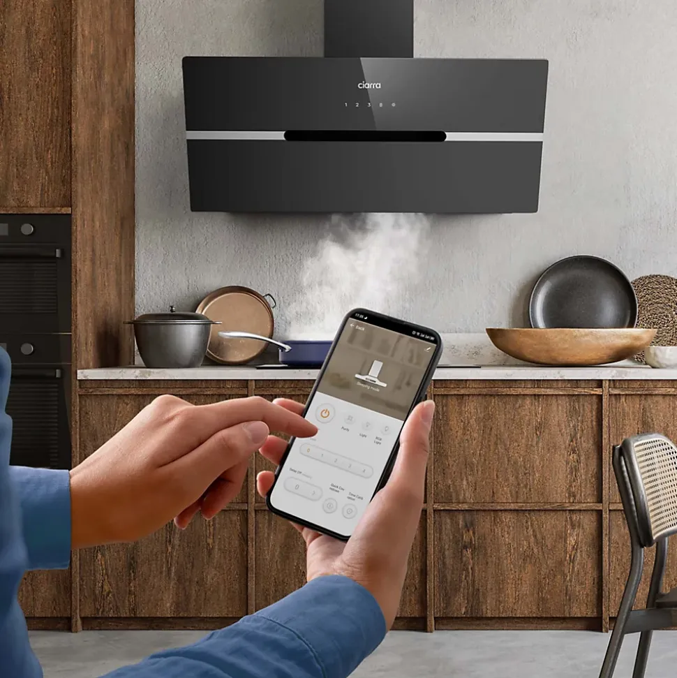 Hotte inclinée 90cm 650m3/h 4 vitesses wifi connectée tactile évacuation ou recyclage noir Ciarra CD9736FB