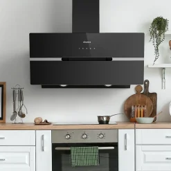 Hotte inclinée 90cm 650m3/h 4 vitesses wifi connectée tactile évacuation ou recyclage noir Ciarra CD9736FB