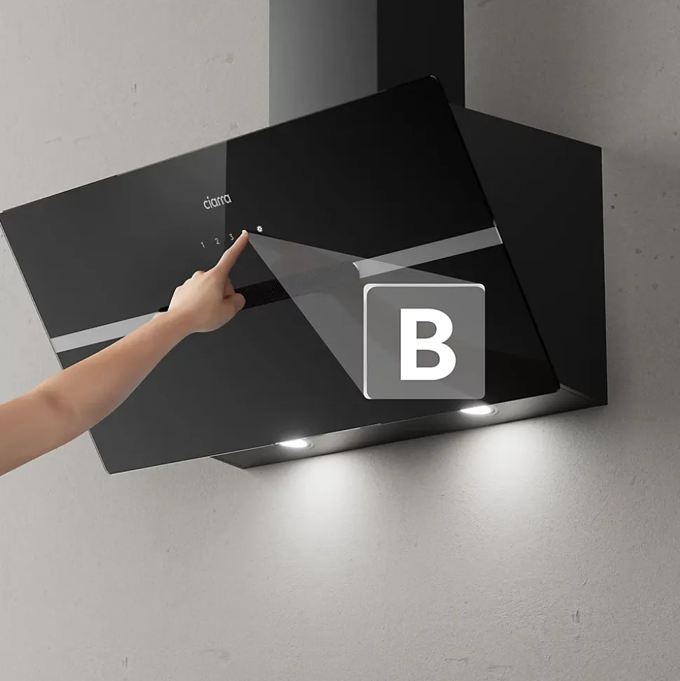 Hotte inclinée 90cm 650m3/h 4 vitesses wifi connectée tactile évacuation ou recyclage noir Ciarra CD9736FB