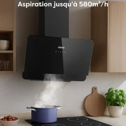 Hotte inclinée 60cm 580m3/h 3 vitesses tactile évacuation ou recyclage noir Ciarra CD6765CB
