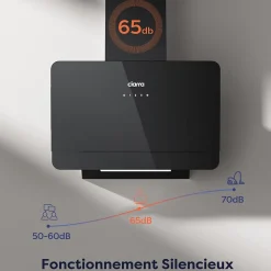 Hotte inclinée 60cm 580m3/h 3 vitesses tactile évacuation ou recyclage noir Ciarra CD6765CB