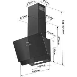 Hotte inclinée 60cm 580m3/h 3 vitesses tactile évacuation ou recyclage noir Ciarra CD6765CB