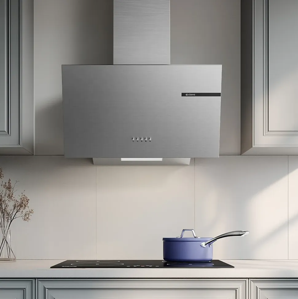 Hotte inclinée 60cm 600m3/h 3 vitesses évacuation ou recyclage inox Ciarra CD6765AS