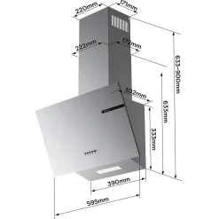 Hotte inclinée 60cm 600m3/h 3 vitesses évacuation ou recyclage inox Ciarra CD6765AS