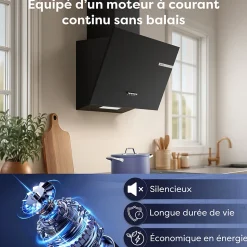 Hotte inclinée 60cm 600m3/h 3 vitesses évacuation ou recyclage noir Ciarra CD6765AB