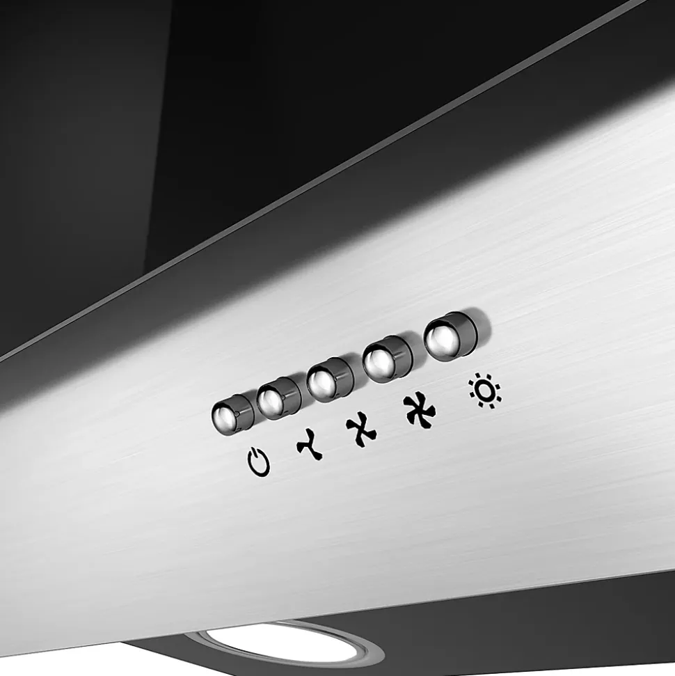 Hotte inclinée 60cm murale 350m3h 3 vitesses évacuation ou recyclage classe a++ noir Ciarra 736CBK60