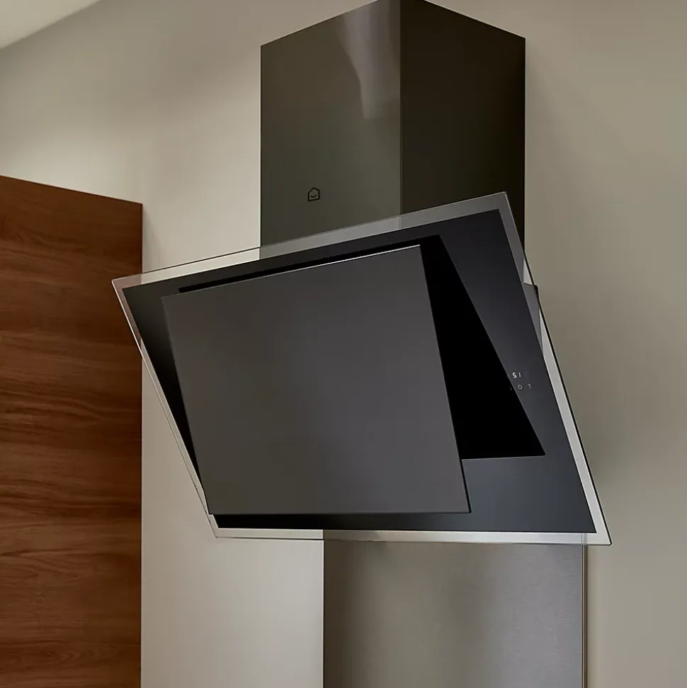 Hotte inclinée connectée en verre GoodHome GHAGRE90, 90cm
