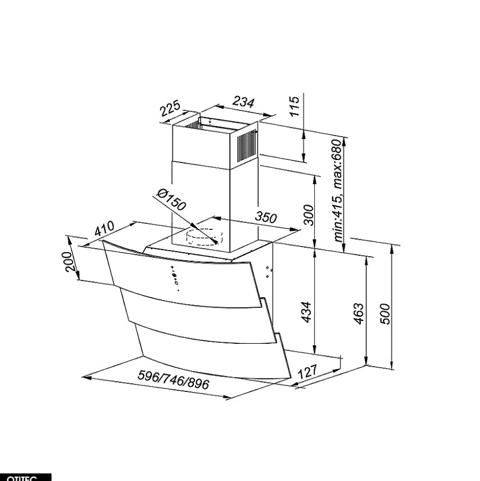 Hotte Murale Aspirante Silencieuse - 75 cm - 720 m3/h - VINTIO - Noir