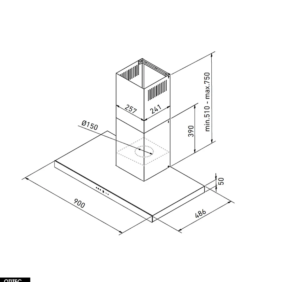 Hotte Murale Aspirante Silencieuse - 90 cm - 608 m3/h - LONATIO - Noir