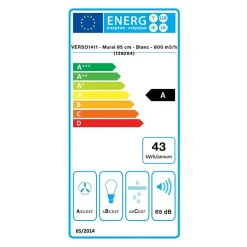 Hotte murale inclinée 85cm 584m3/h blanc Falmec VERSO1411 verso