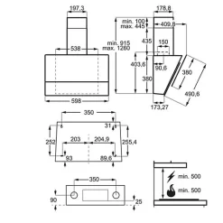 Hotte murale inclinée 60cm 460m3/h noir Electrolux LFV426K